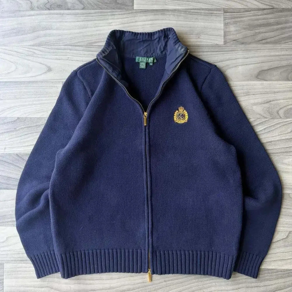 Lauren Ralph Lauren Navy Crest Full Zip Knit Sweater